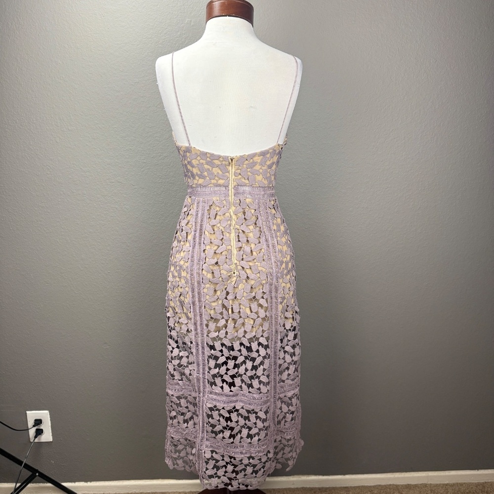 Self Portrait Lilac Guipure Lace V-neck midi dress Sz 4 Spring Kentucky Derby - Picture 9 of 11